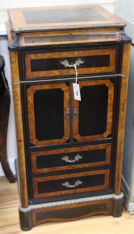 A Victorian ebony and amboyna wood pillar dressing chest, H.94cm